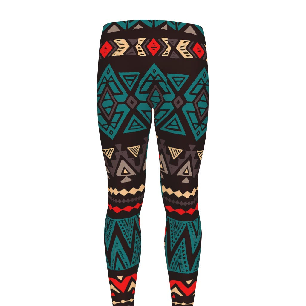 Teal And Brown Aztec Pattern Print Men's leggings