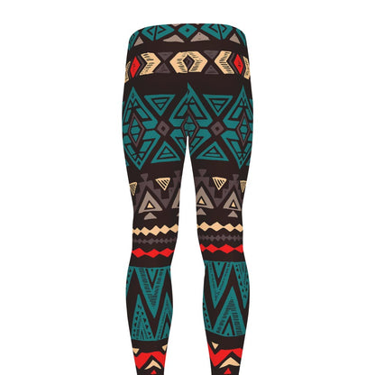 Teal And Brown Aztec Pattern Print Men's leggings