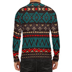 Teal And Brown Aztec Pattern Print Men's Long Sleeve Rash Guard