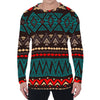 Teal And Brown Aztec Pattern Print Men's Long Sleeve T-Shirt