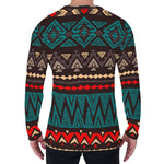 Teal And Brown Aztec Pattern Print Men's Long Sleeve T-Shirt