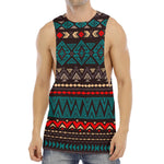Teal And Brown Aztec Pattern Print Men's Muscle Tank Top