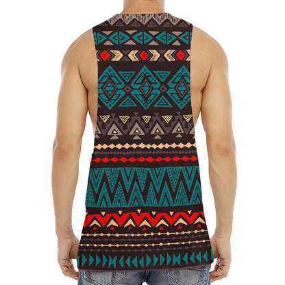 Teal And Brown Aztec Pattern Print Men's Muscle Tank Top