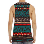 Teal And Brown Aztec Pattern Print Men's Muscle Tank Top