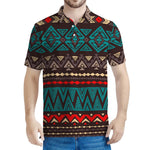 Teal And Brown Aztec Pattern Print Men's Polo Shirt