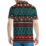 Teal And Brown Aztec Pattern Print Men's Polo Shirt