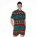 Teal And Brown Aztec Pattern Print Men's Romper