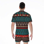 Teal And Brown Aztec Pattern Print Men's Rompers
