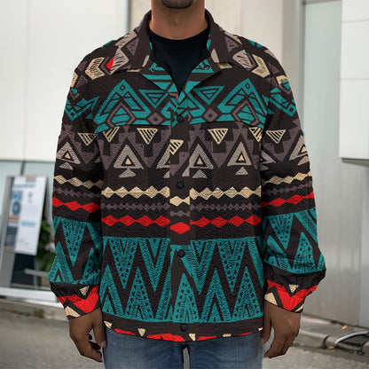 Teal And Brown Aztec Pattern Print Men's Shirt Jacket
