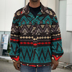 Teal And Brown Aztec Pattern Print Men's Shirt Jacket