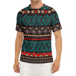 Teal And Brown Aztec Pattern Print Men's Short Sleeve Rash Guard