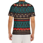 Teal And Brown Aztec Pattern Print Men's Short Sleeve Rash Guard