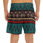 Teal And Brown Aztec Pattern Print Men's Split Running Shorts