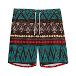 Teal And Brown Aztec Pattern Print Men's Sports Shorts