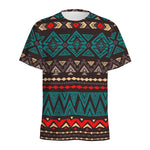 Teal And Brown Aztec Pattern Print Men's Sports T-Shirt