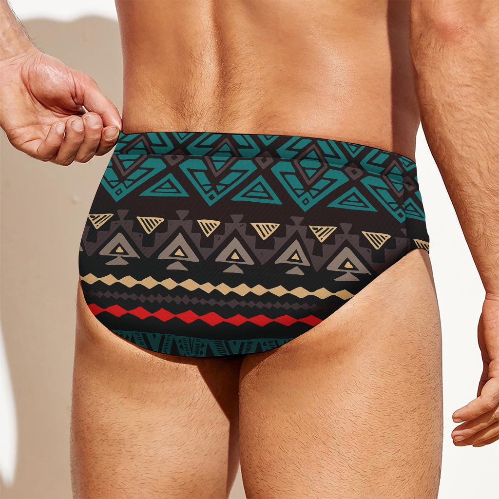 Teal And Brown Aztec Pattern Print Men's Swim Briefs