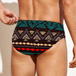 Teal And Brown Aztec Pattern Print Men's Swim Briefs