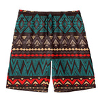 Teal And Brown Aztec Pattern Print Men's Swim Trunks