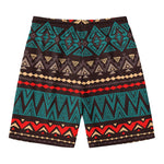 Teal And Brown Aztec Pattern Print Men's Swim Trunks