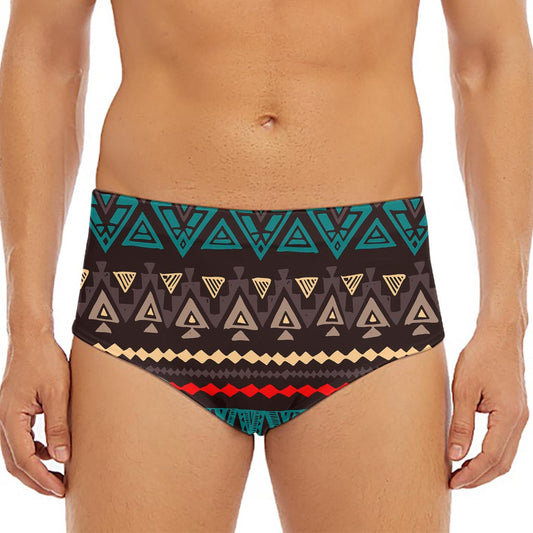 Teal And Brown Aztec Pattern Print Men's Triangle Swim Briefs