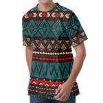 Teal And Brown Aztec Pattern Print Men's Velvet T-Shirt