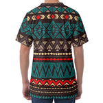 Teal And Brown Aztec Pattern Print Men's Velvet T-Shirt