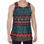 Teal And Brown Aztec Pattern Print Men's Velvet Tank Top