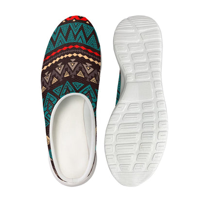 Teal And Brown Aztec Pattern Print Mesh Casual Shoes