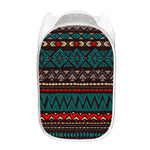 Teal And Brown Aztec Pattern Print Mesh Laundry Hamper