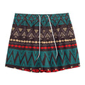 Teal And Brown Aztec Pattern Print Mesh Shorts