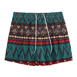Teal And Brown Aztec Pattern Print Mesh Shorts