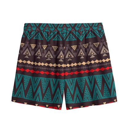 Teal And Brown Aztec Pattern Print Mesh Shorts