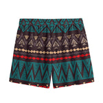 Teal And Brown Aztec Pattern Print Mesh Shorts
