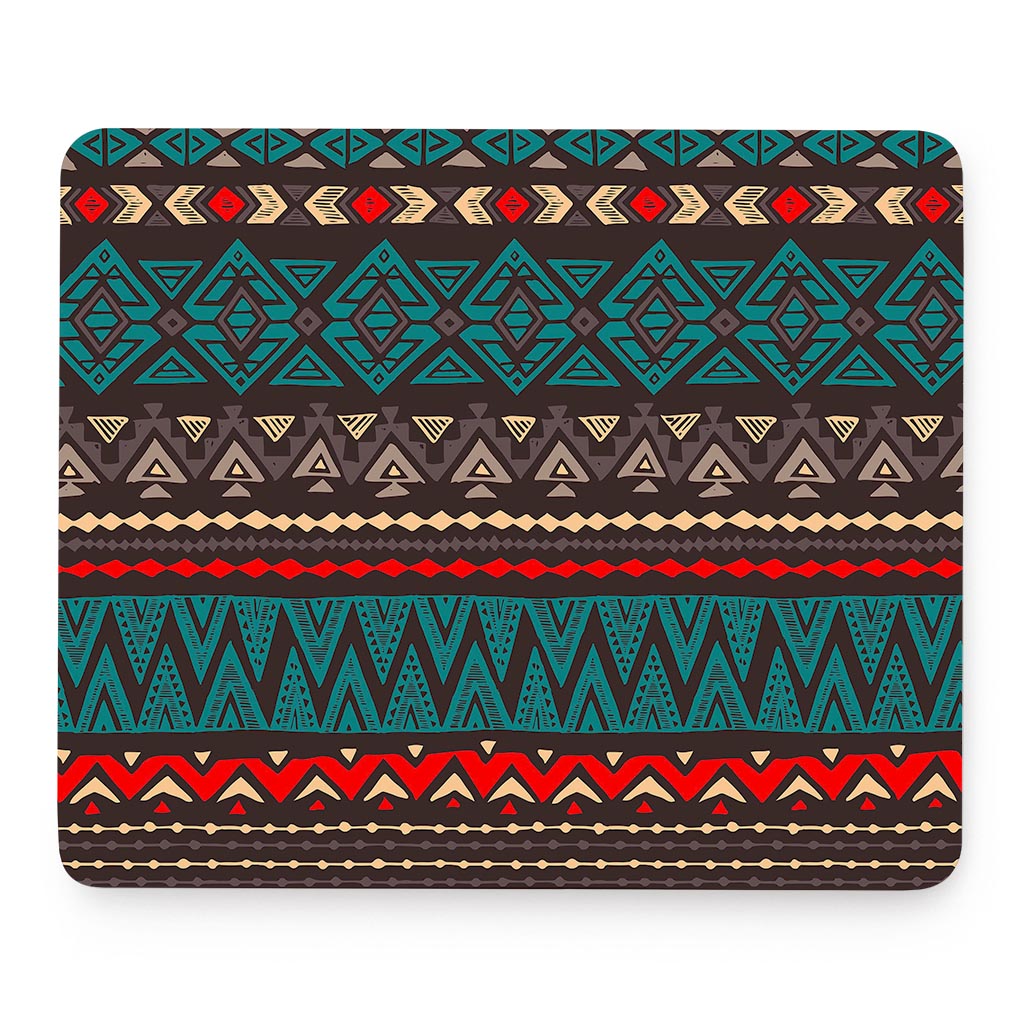 Teal And Brown Aztec Pattern Print Mouse Pad