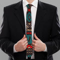 Teal And Brown Aztec Pattern Print Necktie