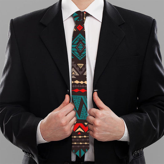 Teal And Brown Aztec Pattern Print Necktie