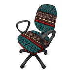 Teal And Brown Aztec Pattern Print Office Chair Cover