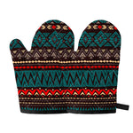 Teal And Brown Aztec Pattern Print Oven Mitts