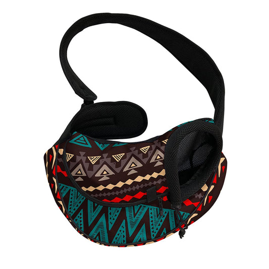 Teal And Brown Aztec Pattern Print Pet Sling Carrier