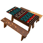 Teal And Brown Aztec Pattern Print Picnic Table Cover