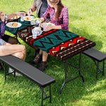 Teal And Brown Aztec Pattern Print Picnic Table Cover