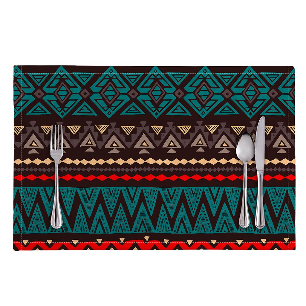 Teal And Brown Aztec Pattern Print Placemat