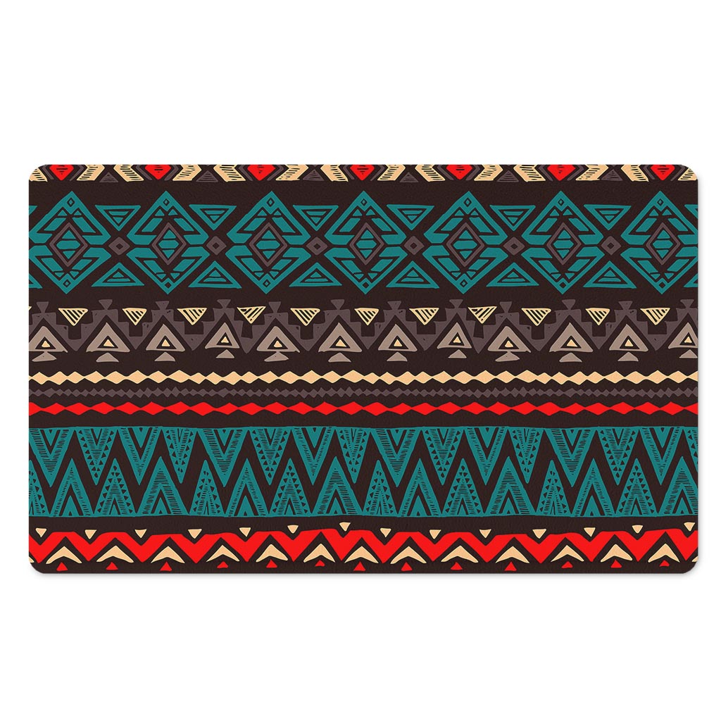 Teal And Brown Aztec Pattern Print Polyester Doormat