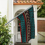 Teal And Brown Aztec Pattern Print Polyester Flag