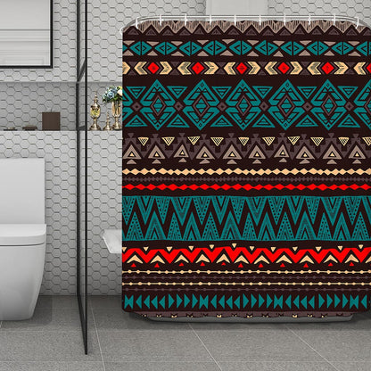 Teal And Brown Aztec Pattern Print Polyester Shower Curtain