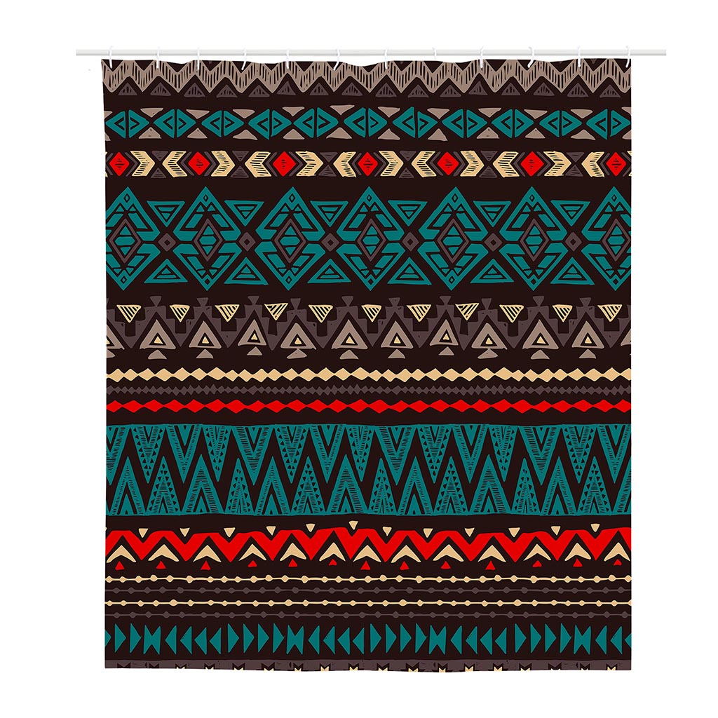 Teal And Brown Aztec Pattern Print Polyester Shower Curtain