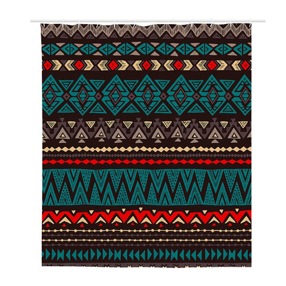 Teal And Brown Aztec Pattern Print Polyester Shower Curtain