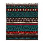 Teal And Brown Aztec Pattern Print Polyester Shower Curtain