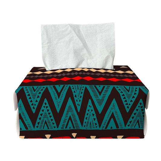 Teal And Brown Aztec Pattern Print Rectangle Tissue Box Cover