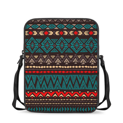Teal And Brown Aztec Pattern Print Rectangular Crossbody Bag